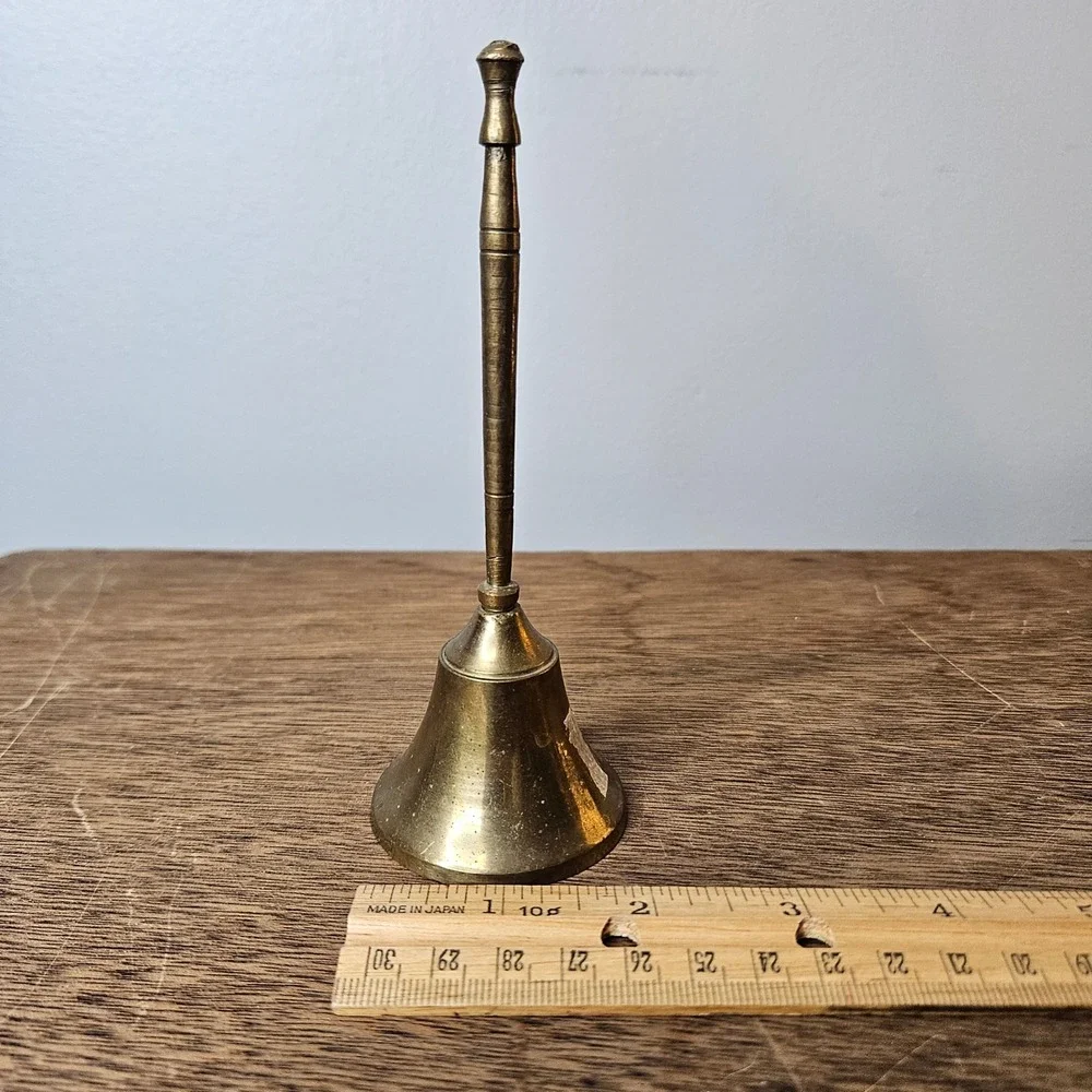 Vintage Brass‎ Hand Bell Long Handle Service Call Bell Made in India 5.5 Inch